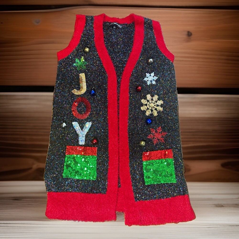 United States Sweaters Women's Small S Joy Tinsel Christmas Vest with Bells